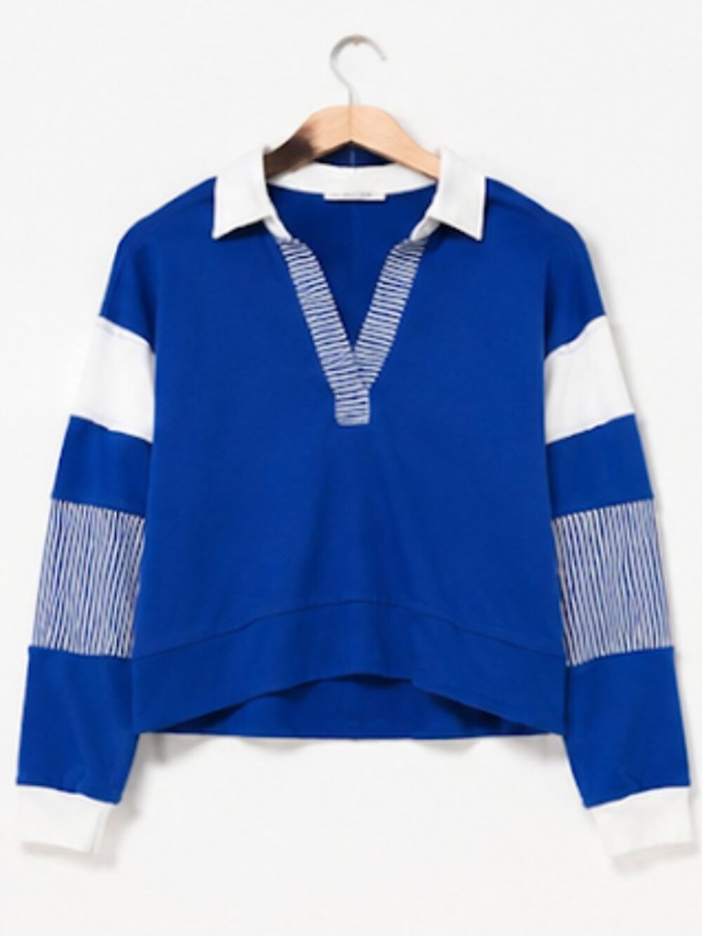 Altar'd State Blue & White Striped Rugby Collared Pullover Sweatshirt